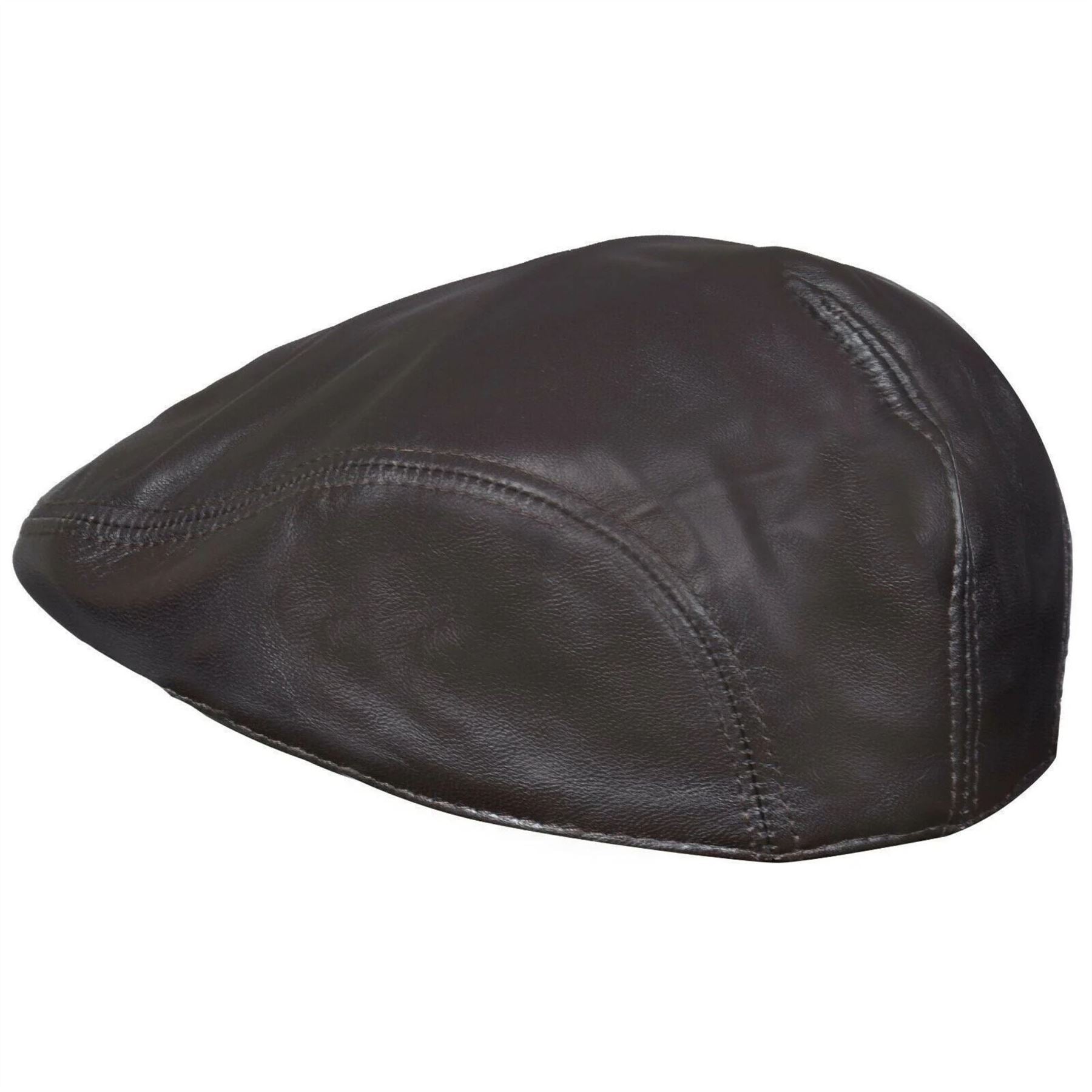 Men's Real Leather Ivy Newsboy Peaked Flat Cap