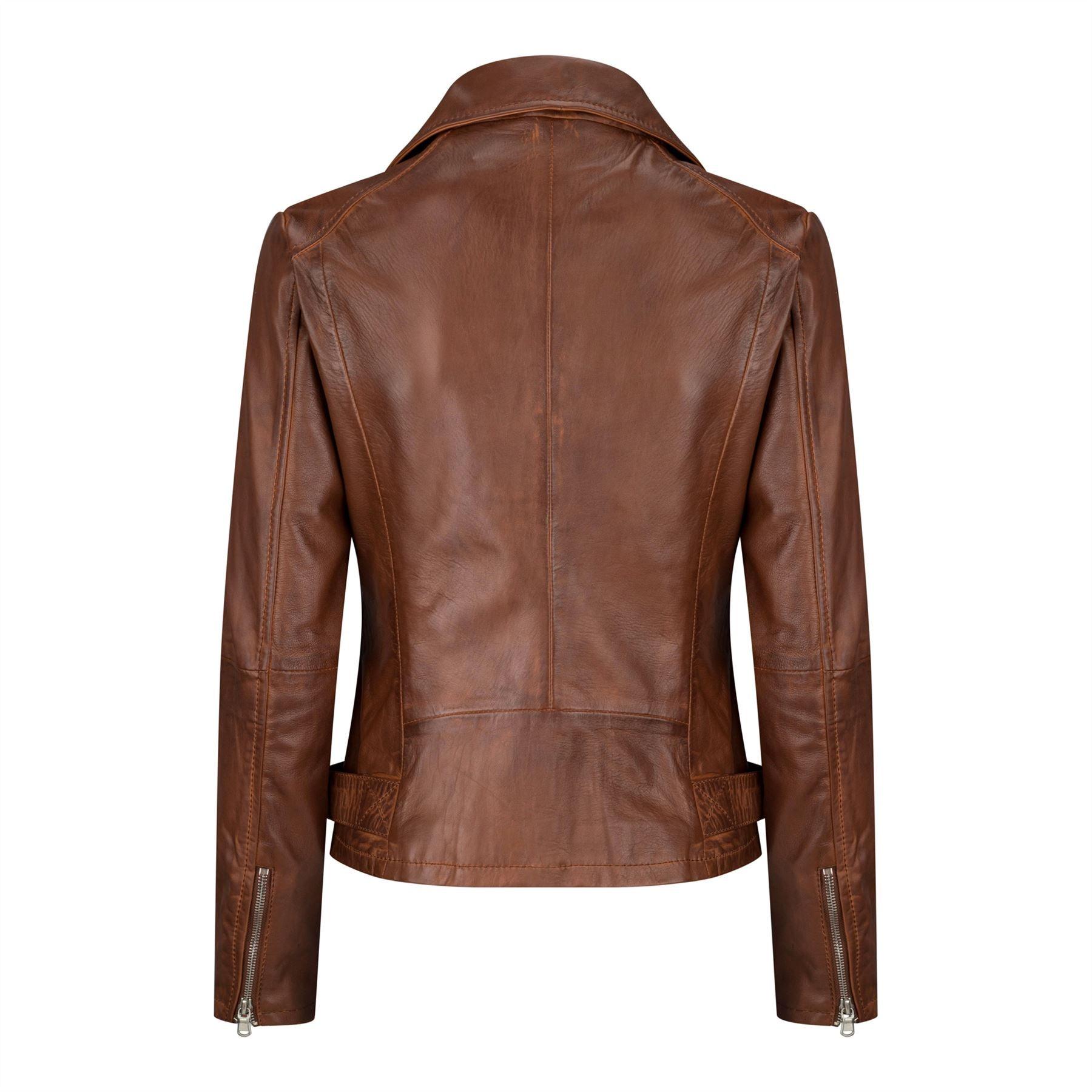 BRANDO' Ladies Women Timber Brown Classic Biker Style Leather Jacket - Knighthood Store