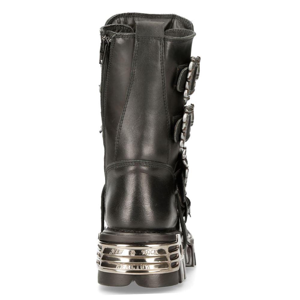 New Rock 391 S1 Reactor Boots Goth Metallic All Sizes Unisex Black Calf Length - Knighthood Store