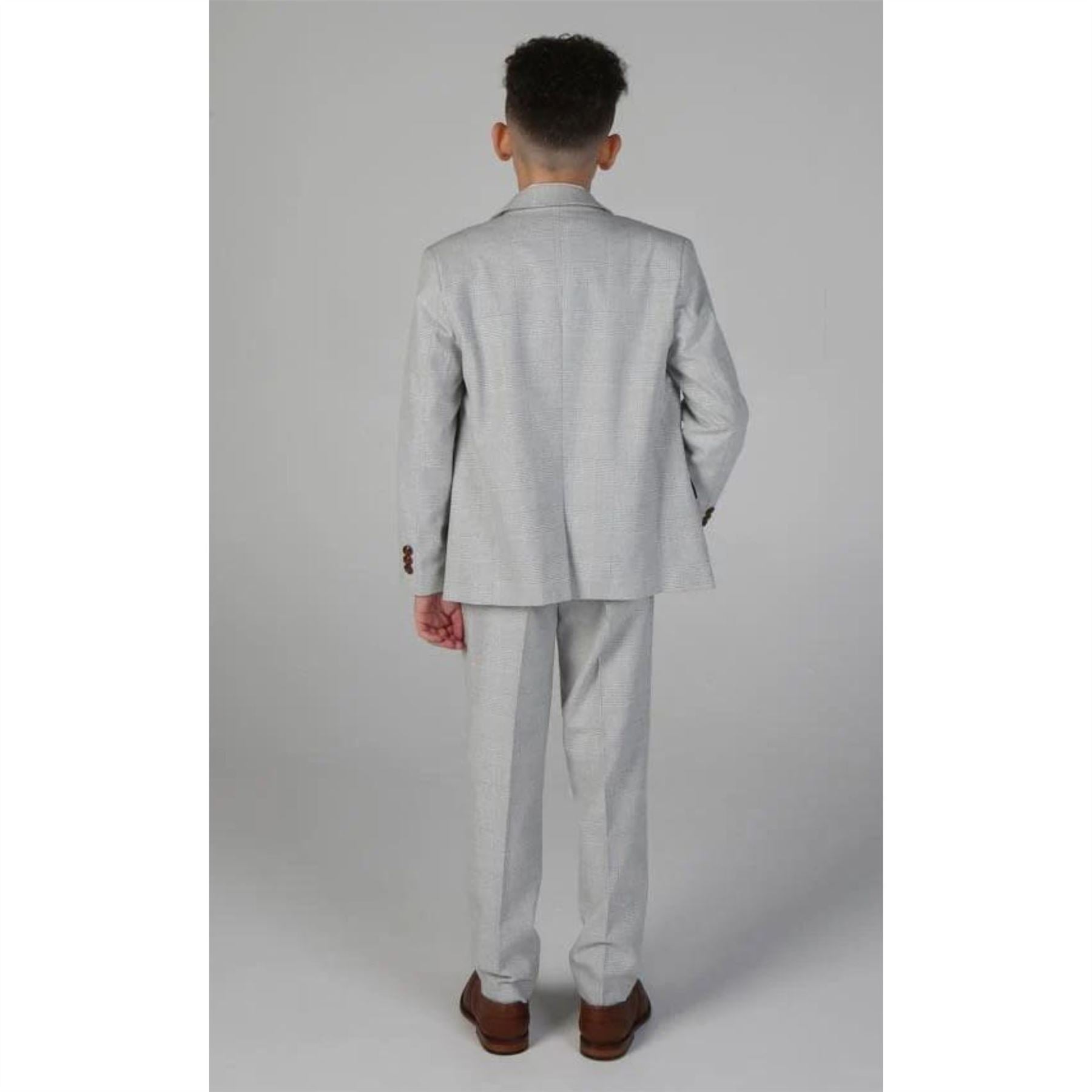 Boys Grey Stone 3 Piece Tweed Check Suit Wedding