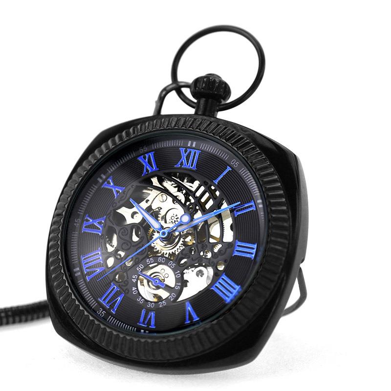 Mechanical Skeleton Open Face Square Pocket Watch