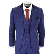 Mens Blue Tweed Check 3 Piece Suit Vintage Retro Classic Tailored Fit 1920's