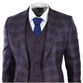 Mens 3 Piece Suit Purple Blue Check Check Contrasting Waistcoat Trouser Wedding - Knighthood Store