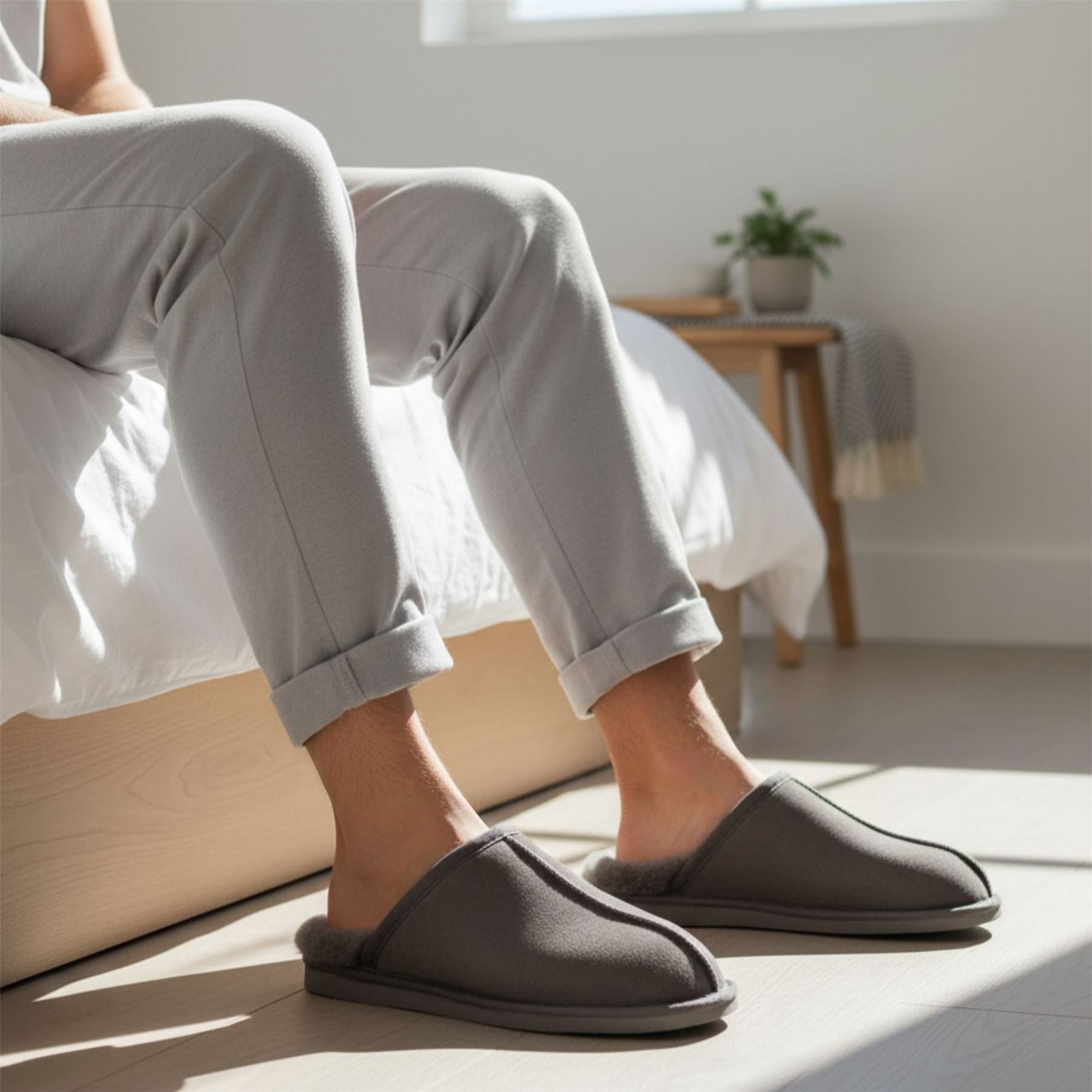 Highland - Men's Genuine Sheepskin Suede Mule Slippers