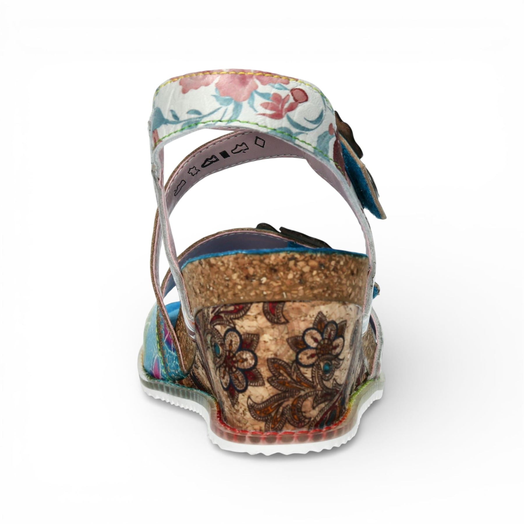 Bonito 32 - Women's Blue Floral Leather Wedge Sandals