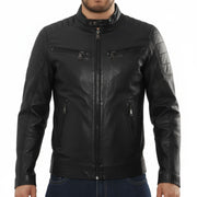 Men's Lambskin Leather Motorcycle Jacket Slim Fit Biker Coat