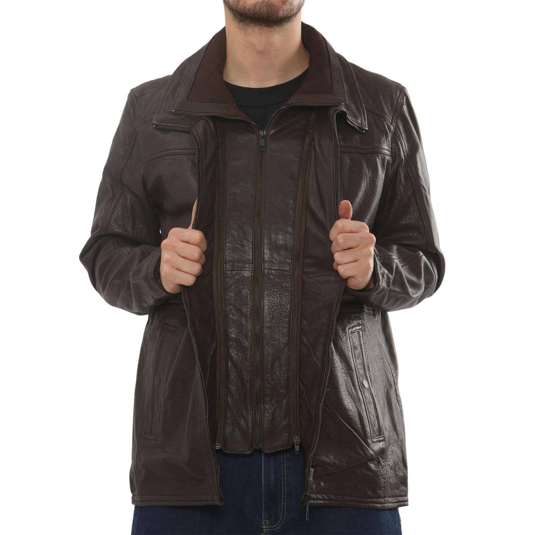Men's Leather Motorcycle Jacket Classic Biker Coat