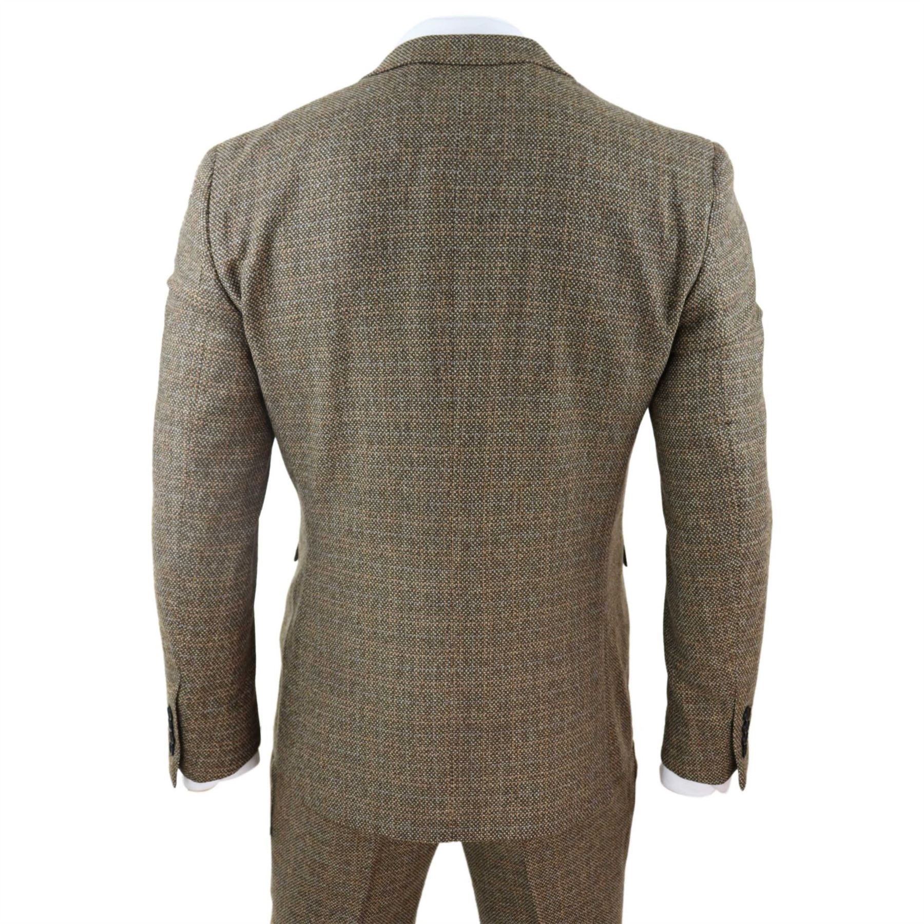 Mens 3 Piece Suit Tweed Check Vintage Retro Tailored Fit 1920s