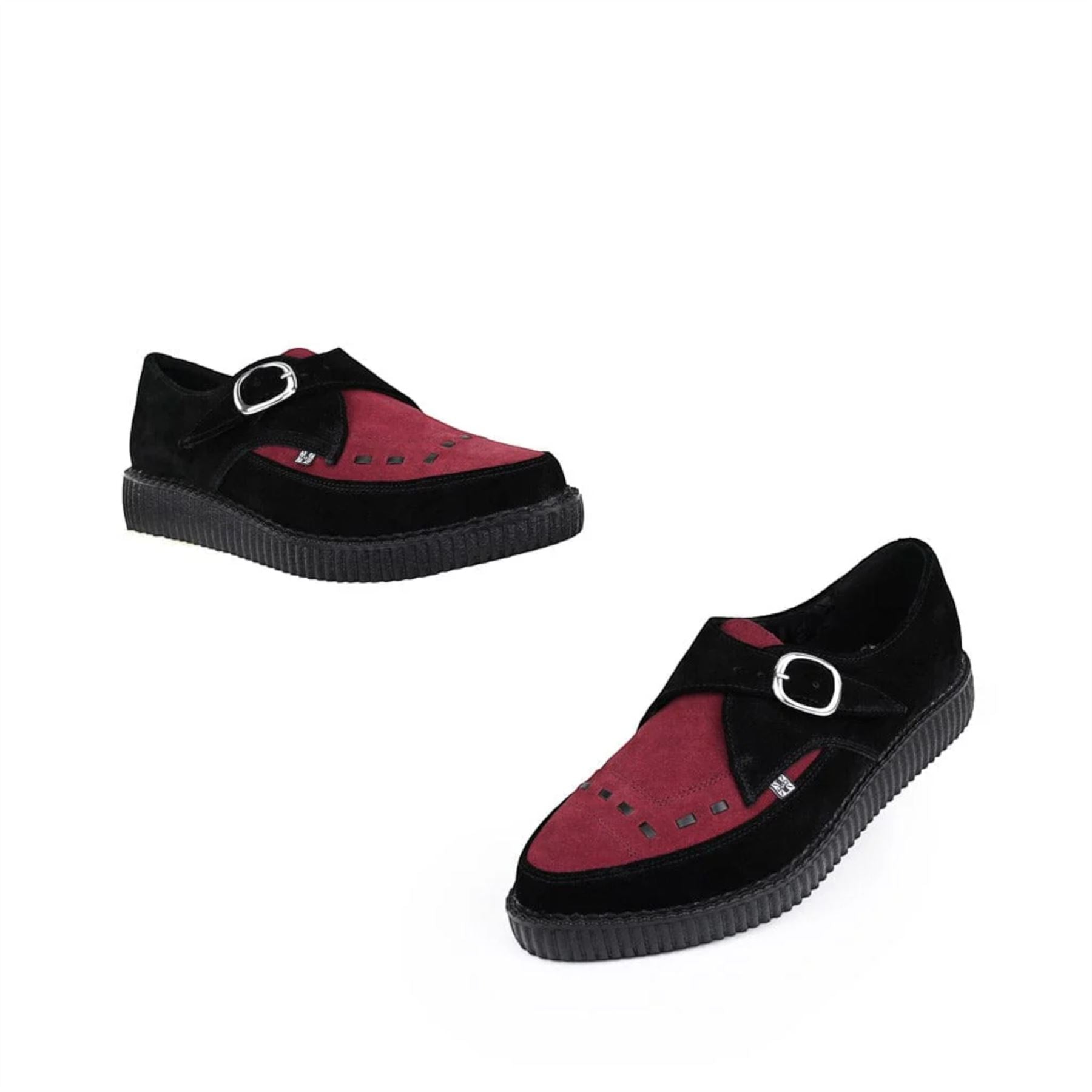 Pointed Creeper Black Burgundy Suede Monk Platform Shoes