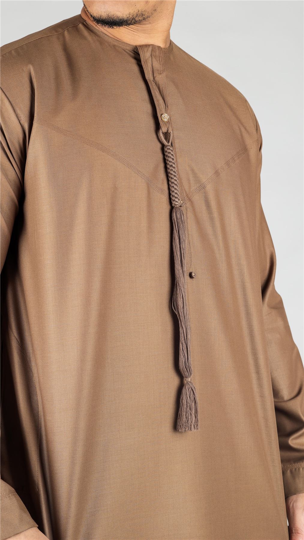 Men's Thobe Emirati Omani Jubba Islamic Clothing Muslim Kaftan Eid Robe Arab String Tassel