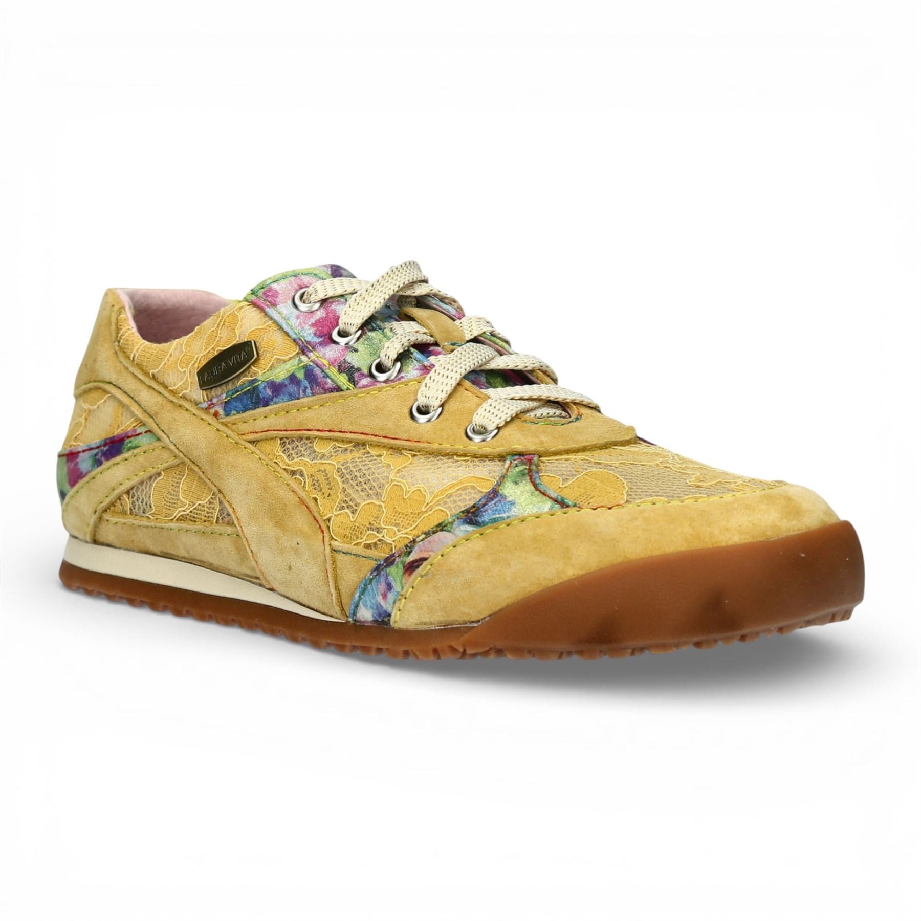 Tivanao 03 - Women's Yellow Floral Leather Sneakers