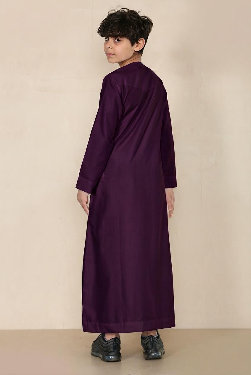 Boy's Thobe Emirati Omani Jubba Islamic Clothing Muslim Kaftan Eid Robe String Tassel | Purple