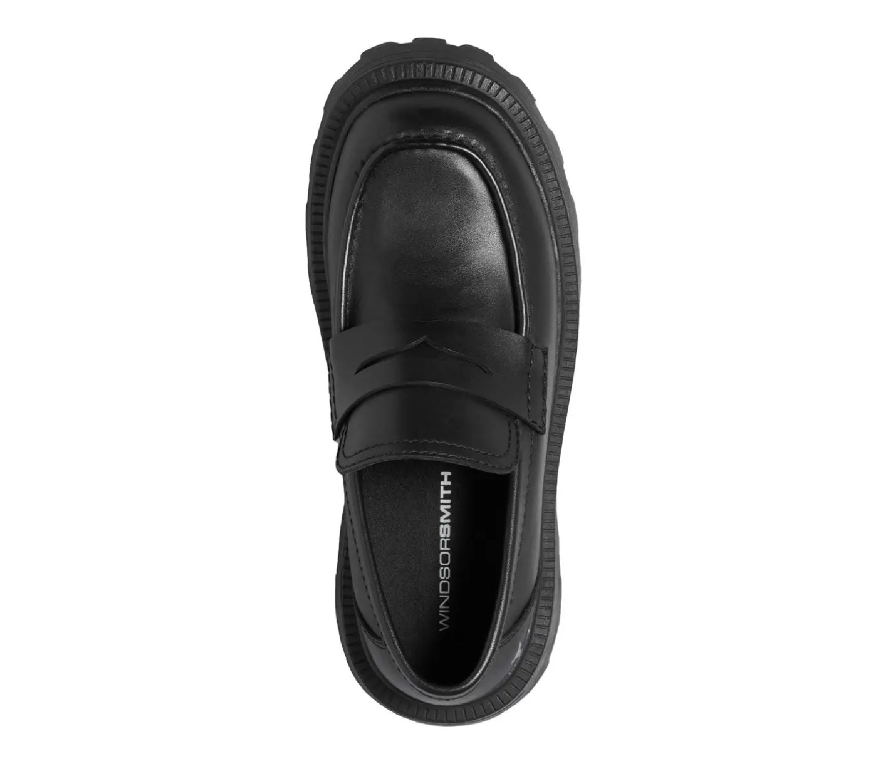 True - Women's Black Slip On Chunky Leather Loafers