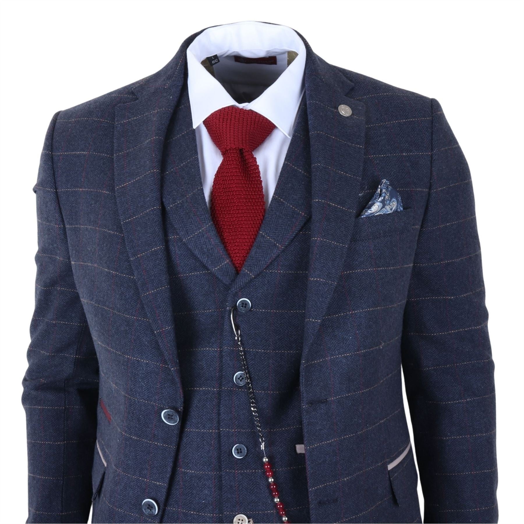 TP-32 - Men's Navy Blue 3 Piece Wool Blend Tweed Suit