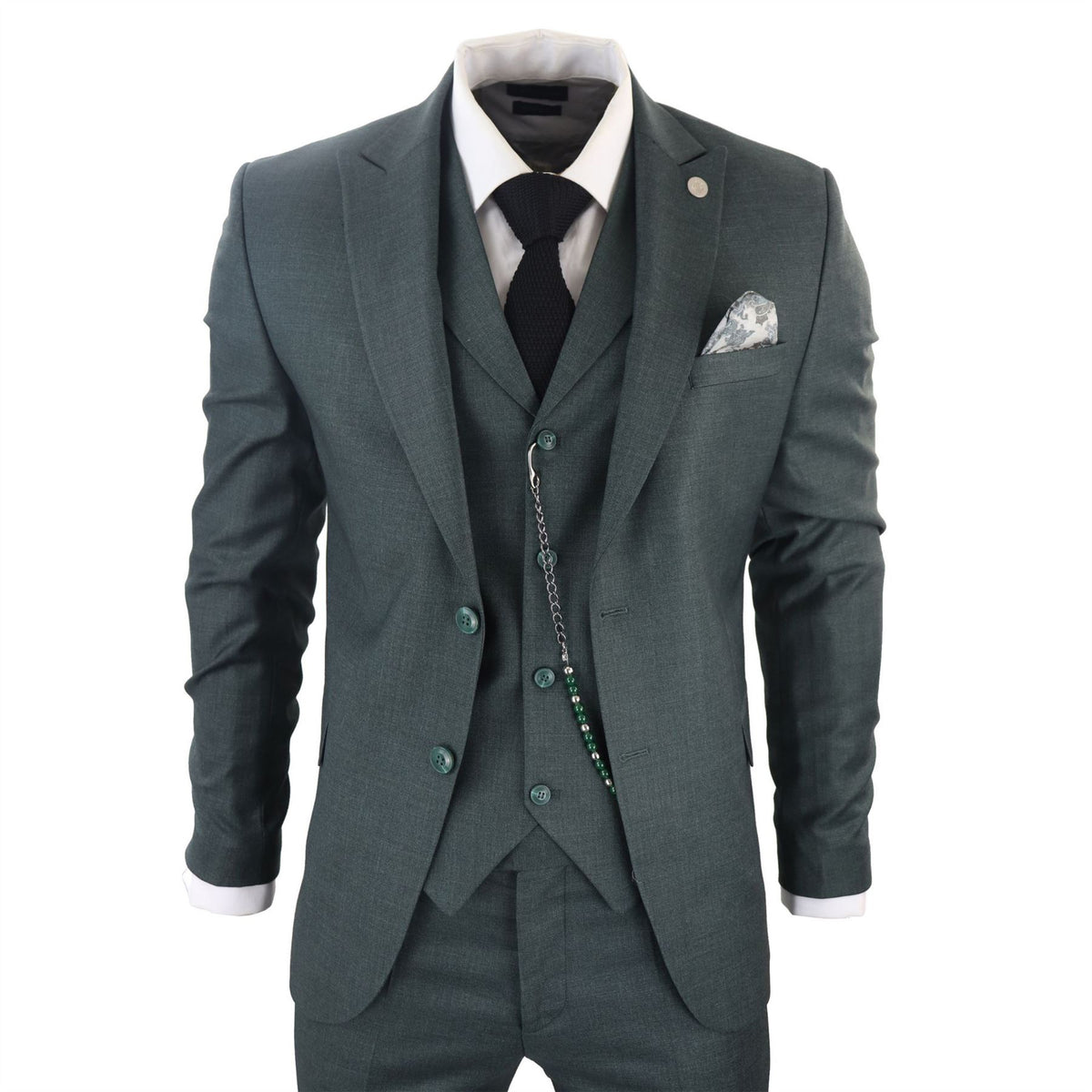 TruClothing James Men 3 Piece Green Suit - 36" Jacket 30" Trousers