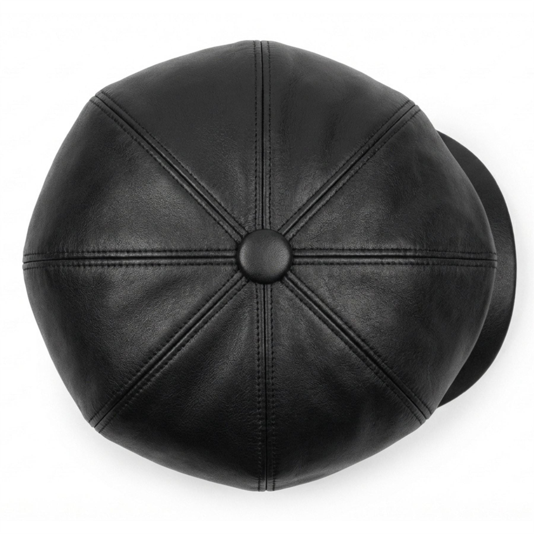 Men's Black PU Leather Vintage 8-Panel Baker Boy Hat