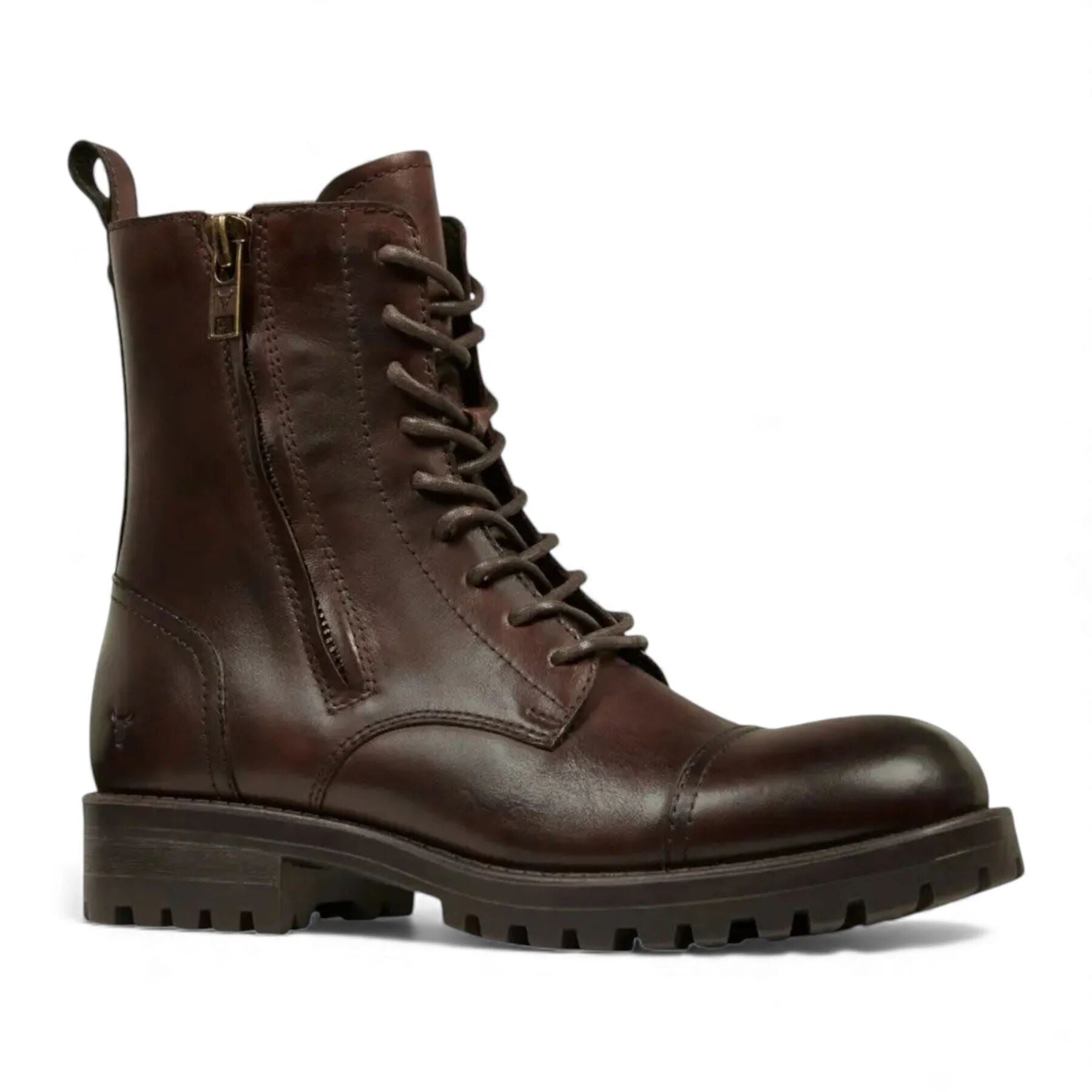 Willem - Men's Maroon Brown Leather Military Combat Boots