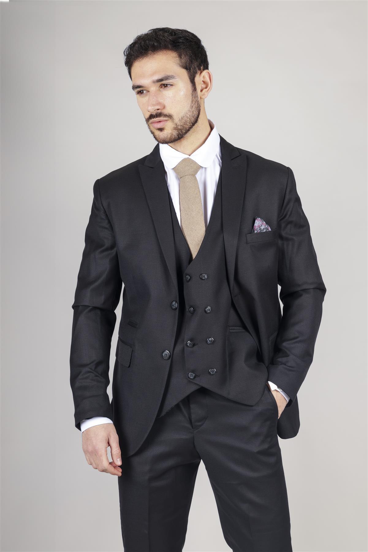 Men's Black Suit Double Breasted 3 Piece Formal Dress - Knighthood Store