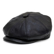 Men's Black PU Leather Vintage 8-Panel Baker Boy Hat