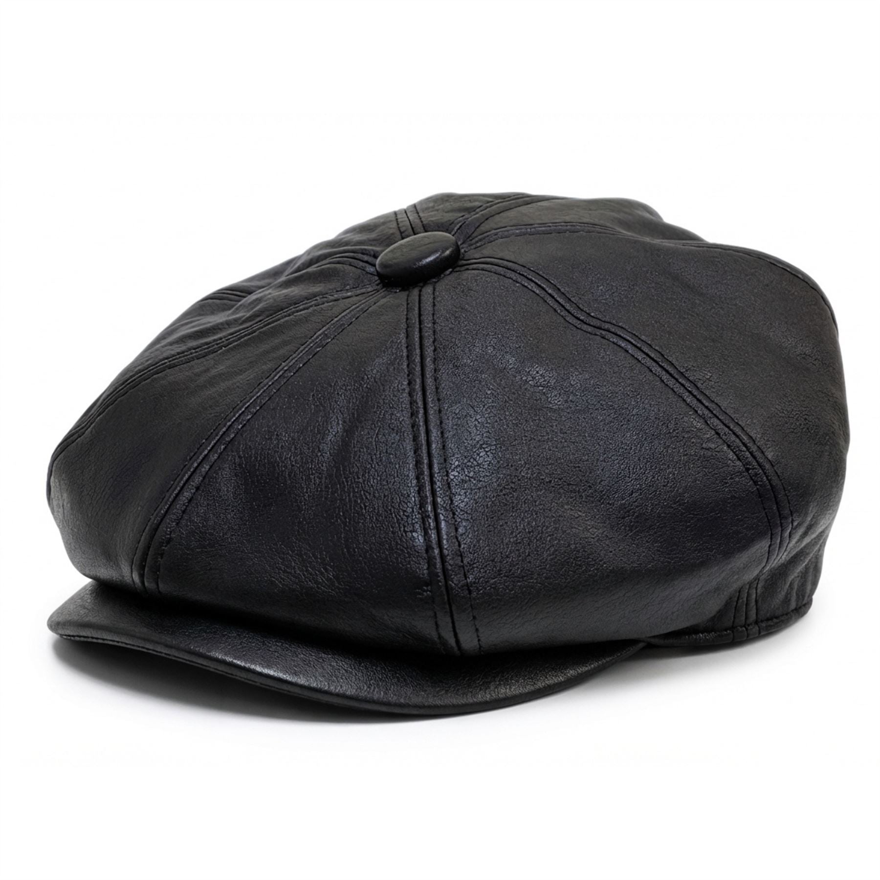 Men's Black PU Leather Vintage 8-Panel Baker Boy Hat