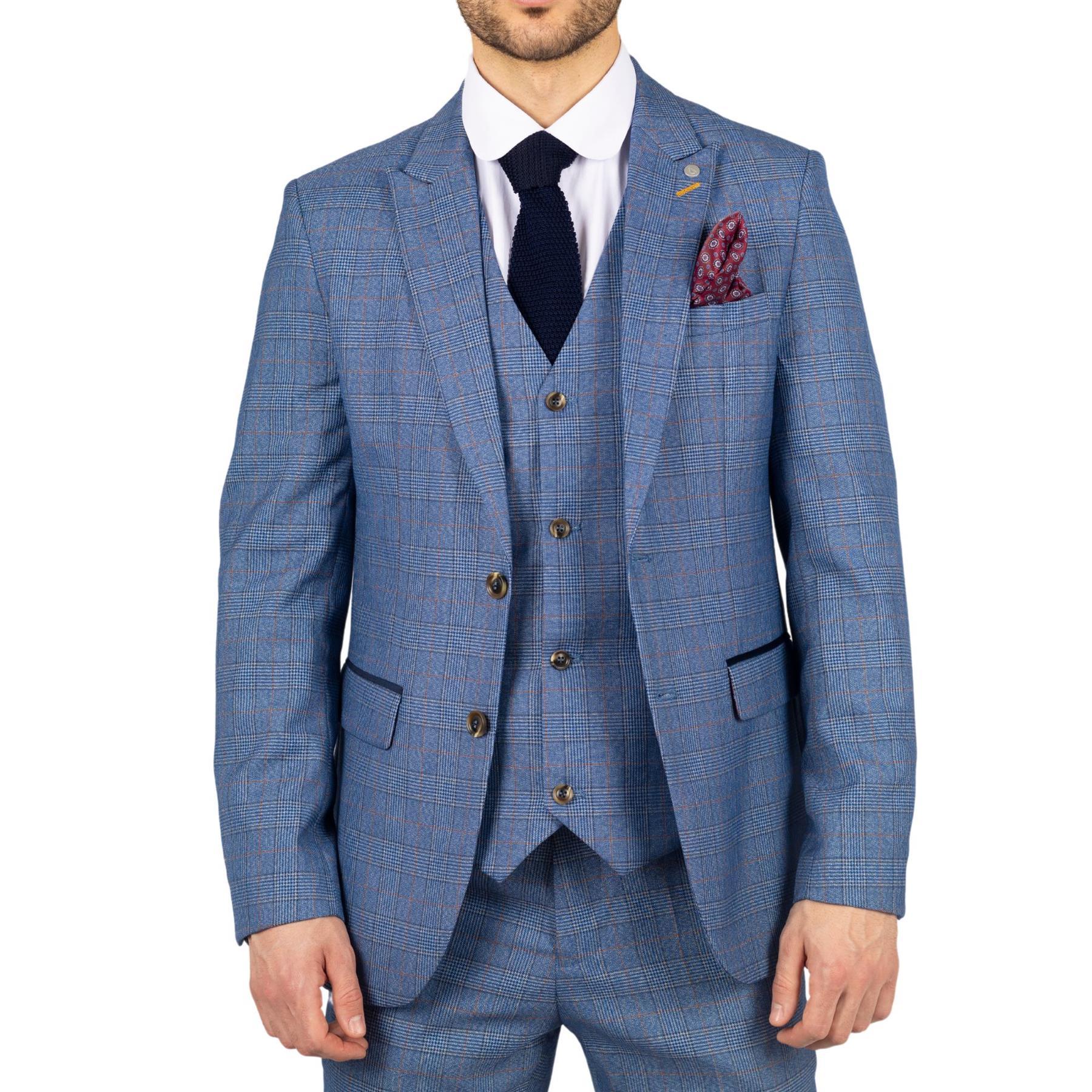 Men's Blazer Blue Checked Classic Sport Coat Plaid Tailored Fit - Knighthood Store