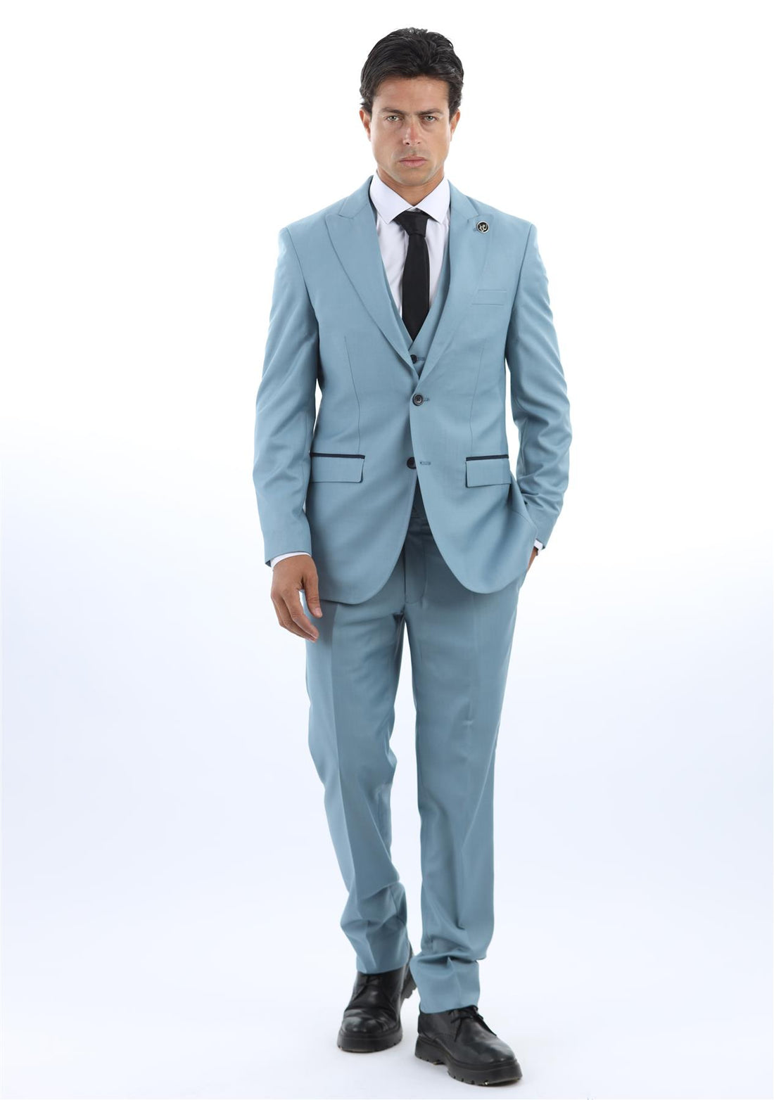 IM32 - Men's Plain Turquoise Blue 3 Piece Suit