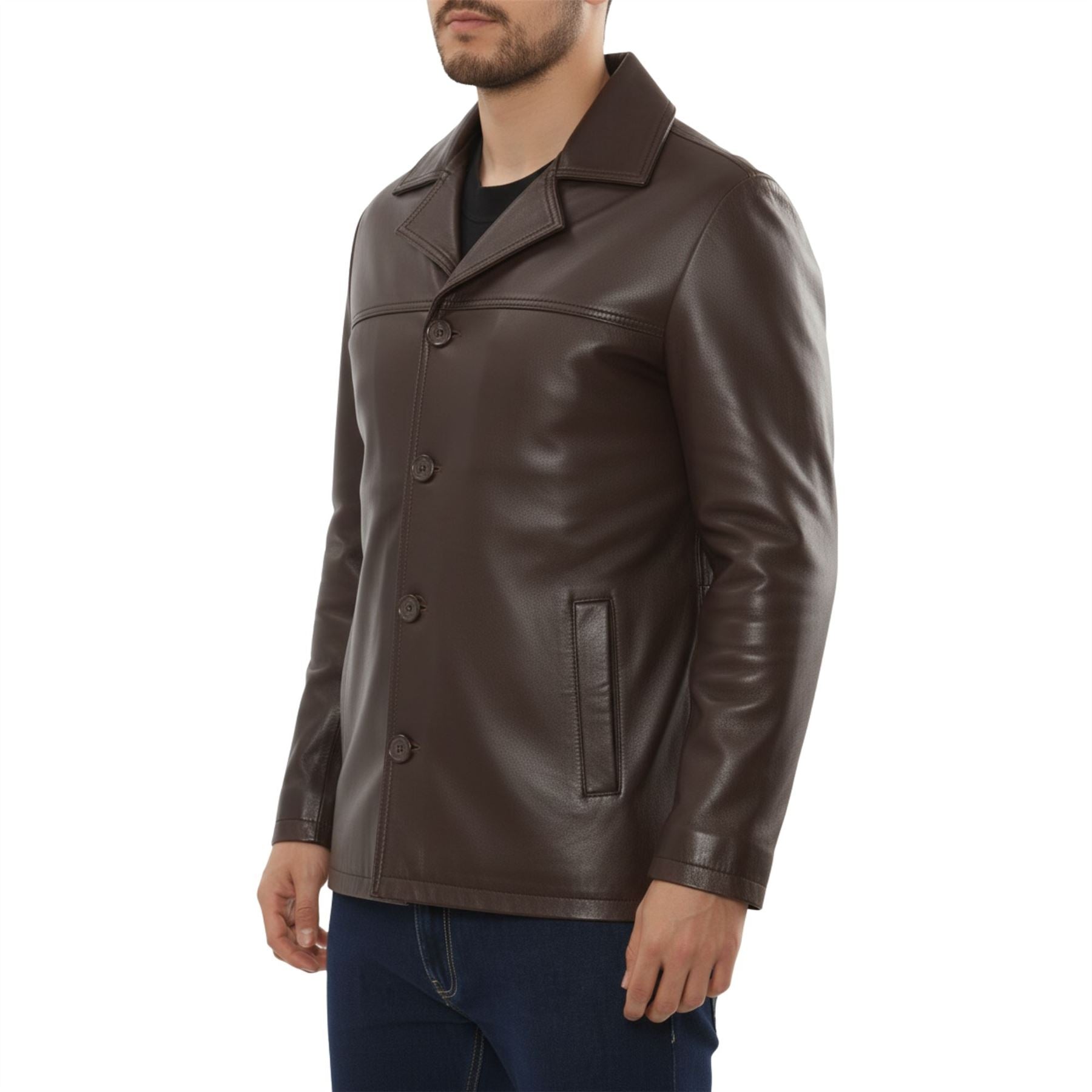 Men's Leather Car Coat Collared Blazer Style Jacket