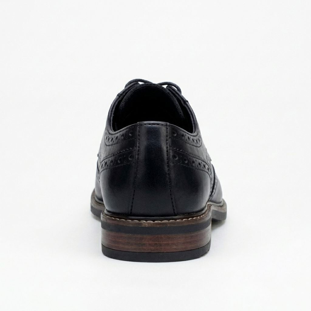 Stokes - Men’s Black Leather Wingtip Brogue Lace-Up Shoes
