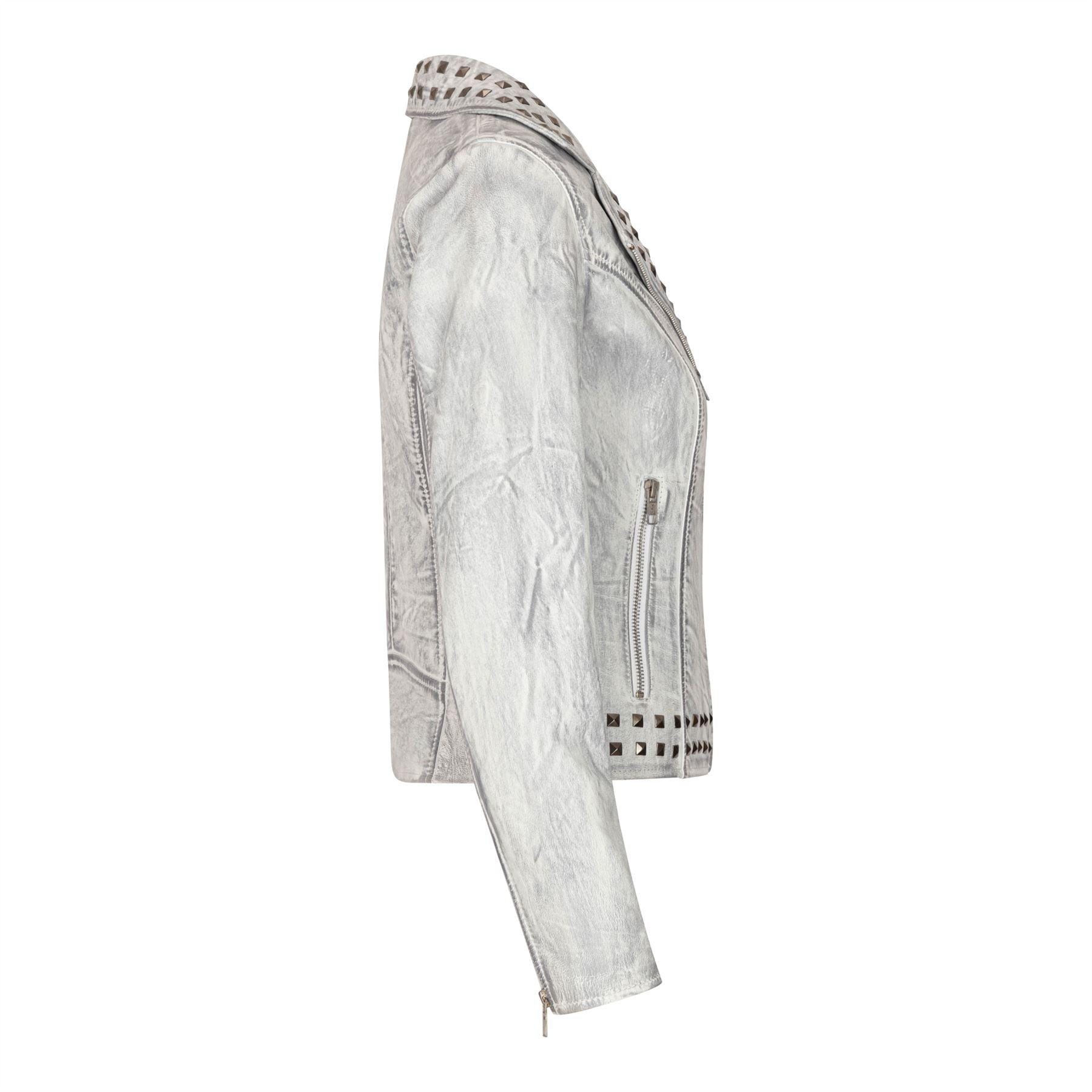 Women's Leather Jacket Cross Zip Studded Moto Brando Biker Coat - Knighthood Store