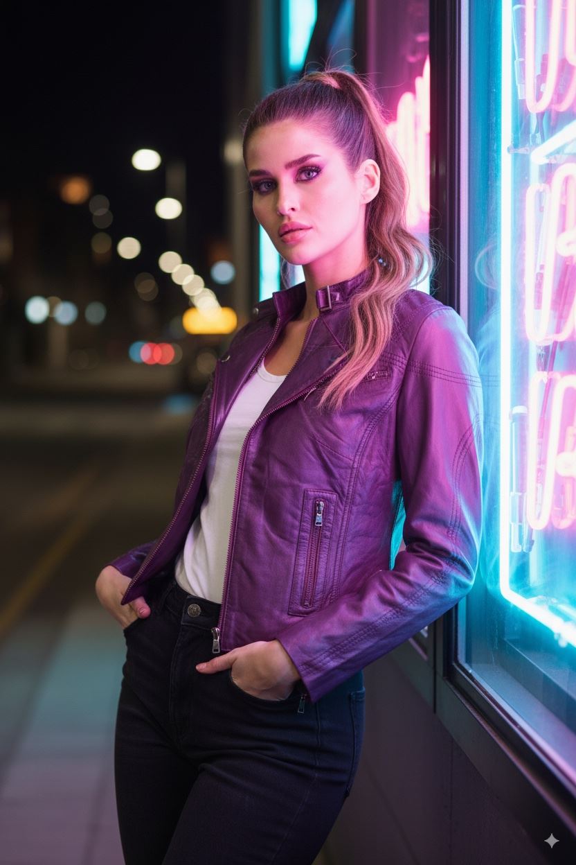 Women's Real Leather Classic Racer Style Biker Jacket