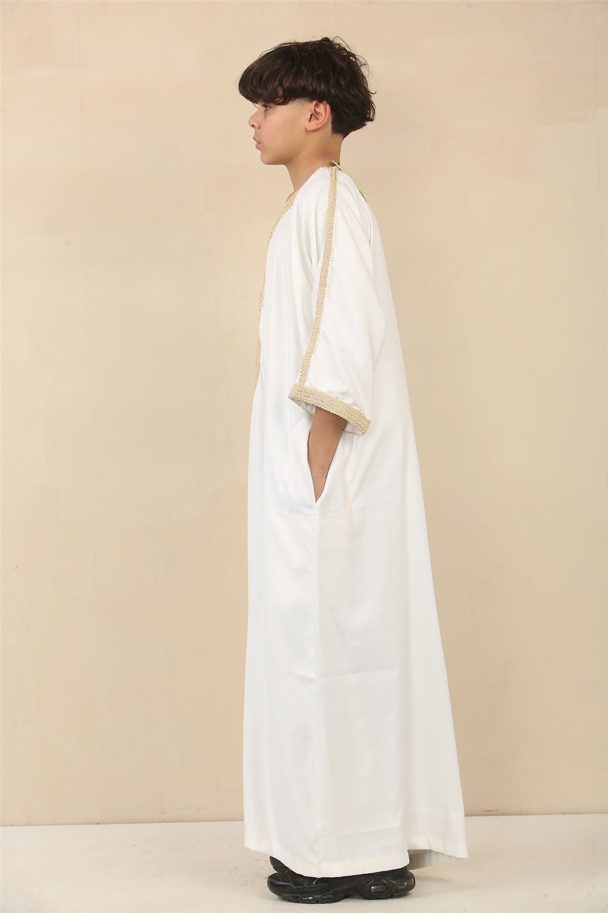 Boys Moroccan Thobe Short Sleeve Gandoura Embroidery Kaftan Jubba