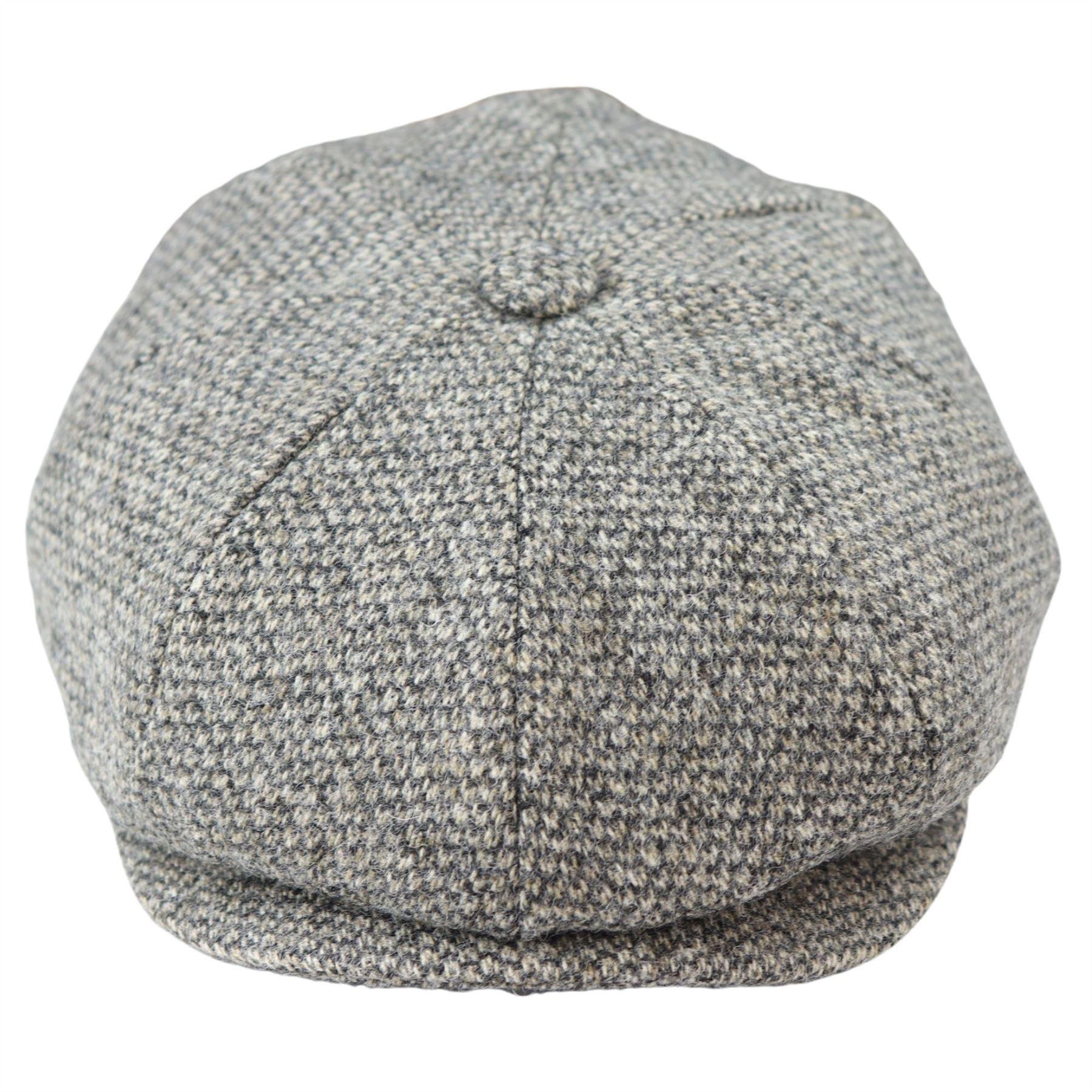 Mens 8 Panel Baker Boy Cap Shelby Hat Wool VIntage Tweed Classic Light Grey Razor - Knighthood Store