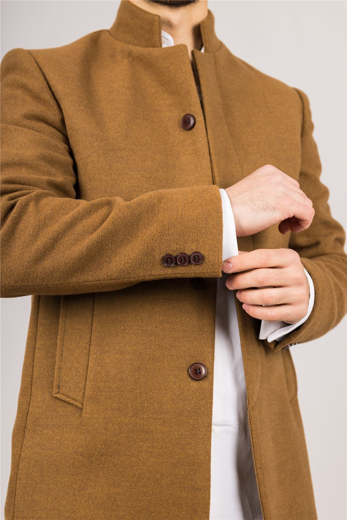 Men's Overcoat Stand Collar Wool Blend Classic Trench Coat Winter Jacket