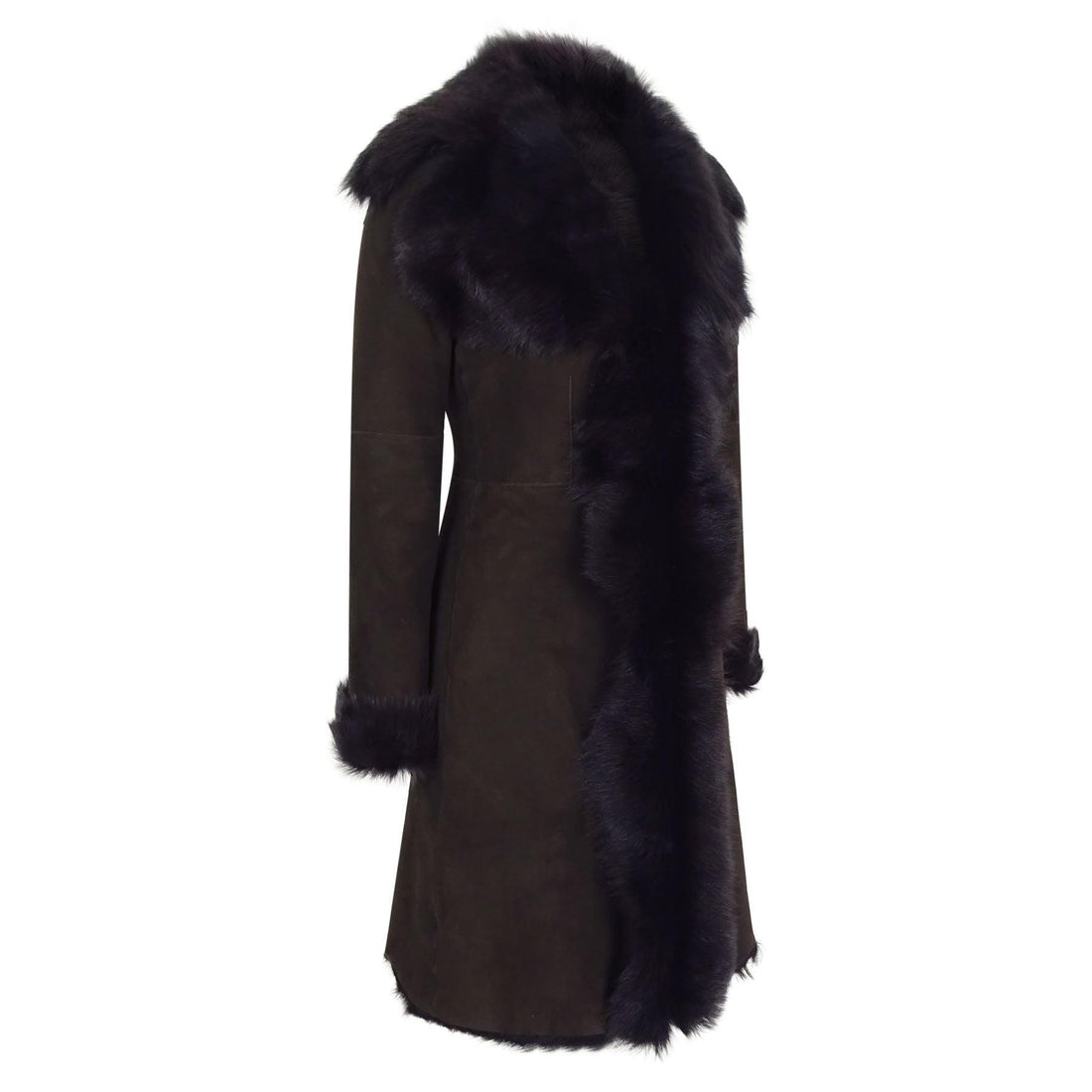 Brown Luxury 3/4 Length Ladies Suede Real Toscana Sheepskin Coat Tailored Fit - Knighthood Store