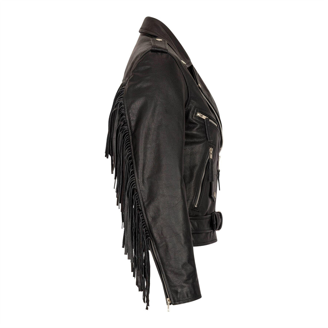 Women's Leather Jacket Brando Tassel Fringe Cow Hide Moto Biker Coat - Knighthood Store