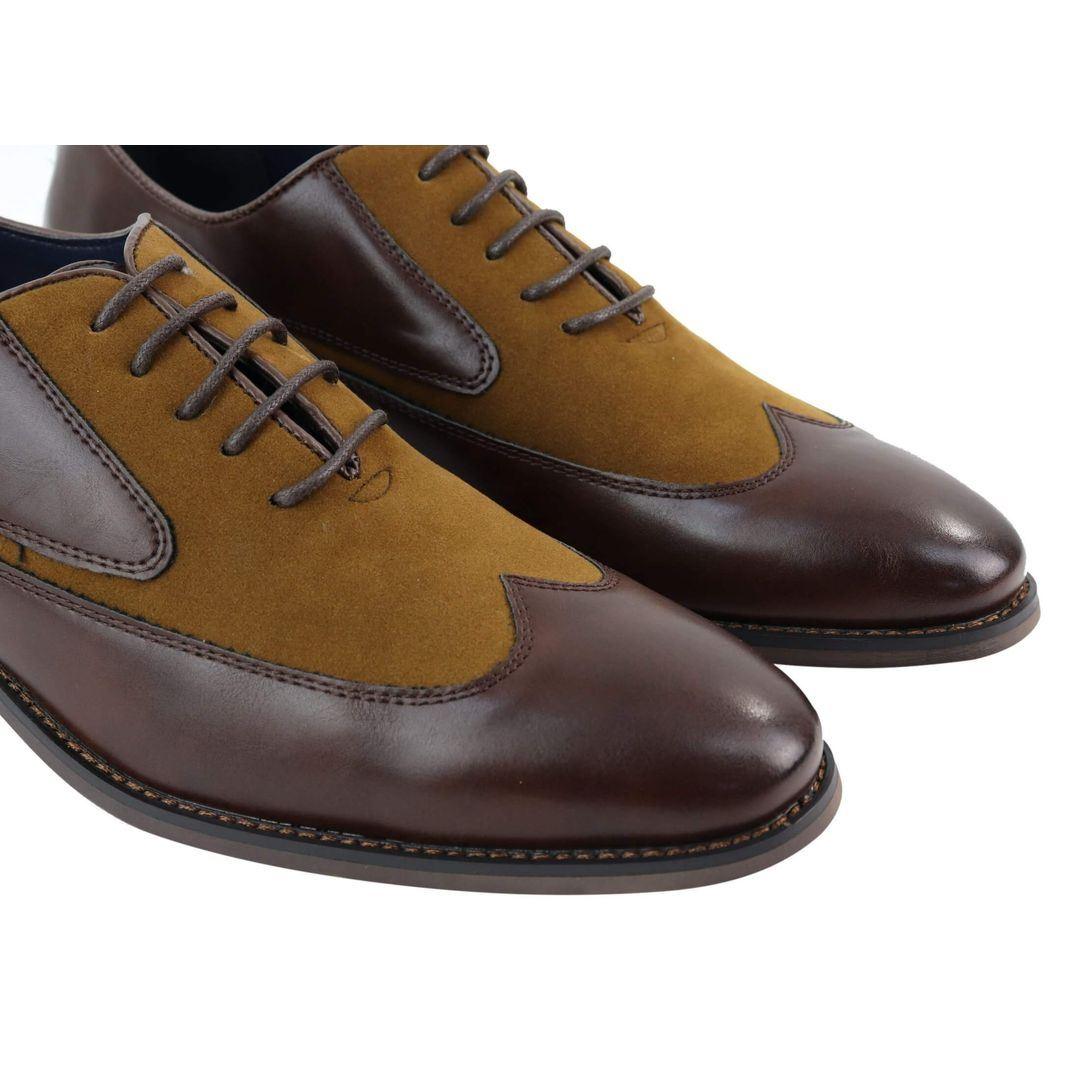 Mens Real Leather Suede Italian Brogues Laced Smart Casual Retro Vintage - Knighthood Store