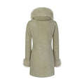 Womens 3/4 Long Cream Toscana Real Sheepskin Suede Hood Jacket Designer - Knighthood Store