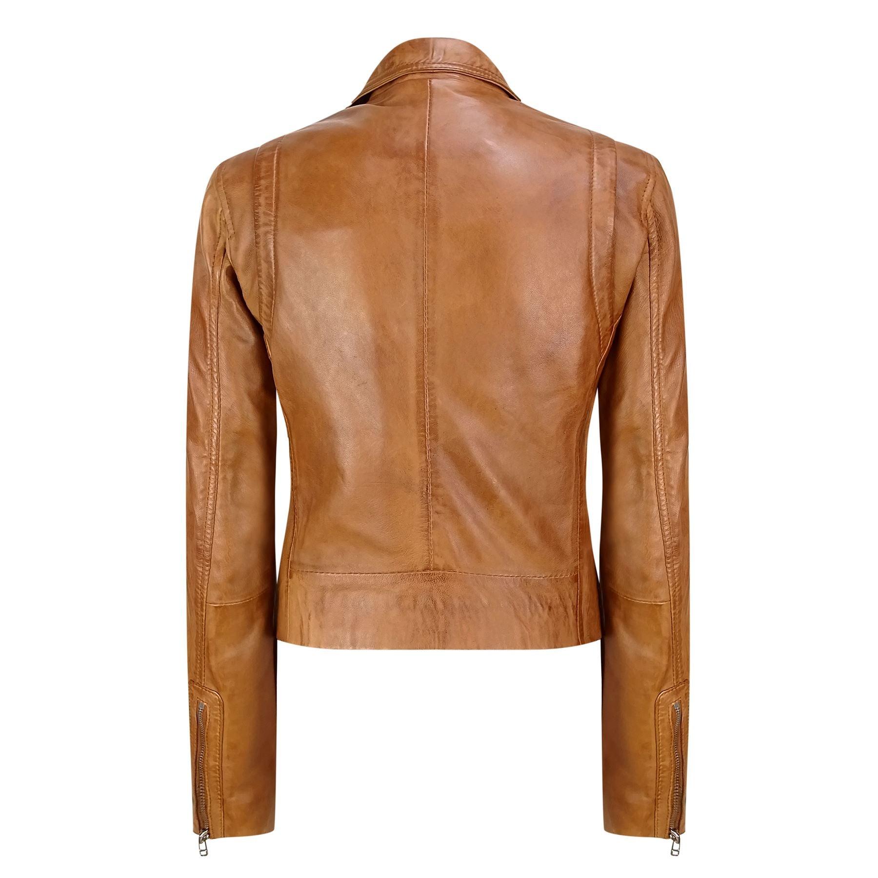 Infinity Ladies Retro BRANDO Tan Biker Retro Casual Soft Nappa Leather Jacket - Knighthood Store