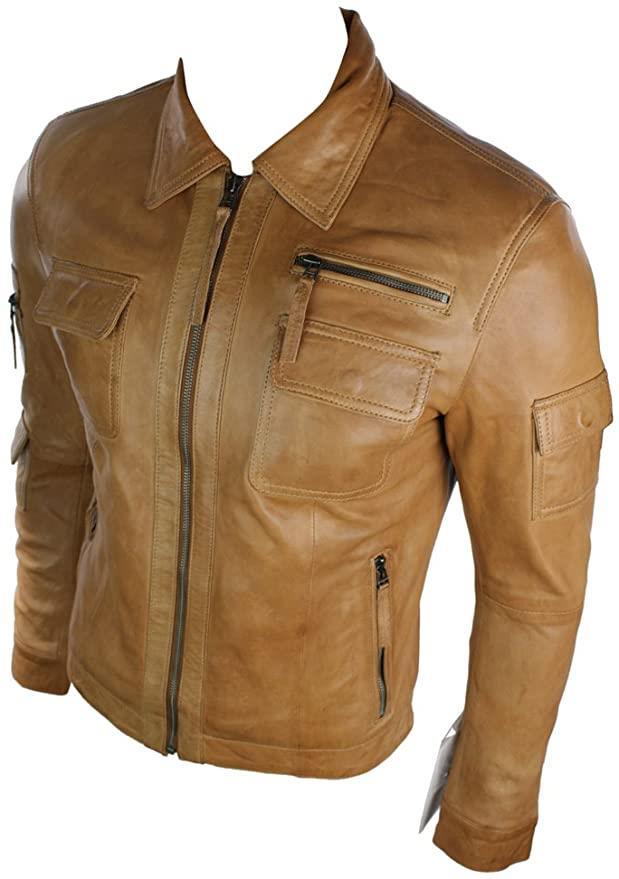 Mens Short Box Real Leather Jacket Black Vintage Slim Fit Retro Zipped Casual - Knighthood Store