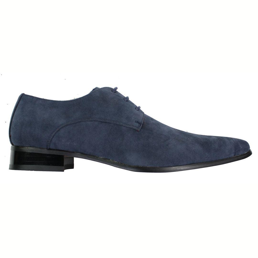 Mens Laced Pointed Suede Leather Blue Italian Design Shoes Smart Casual - Knighthood Store