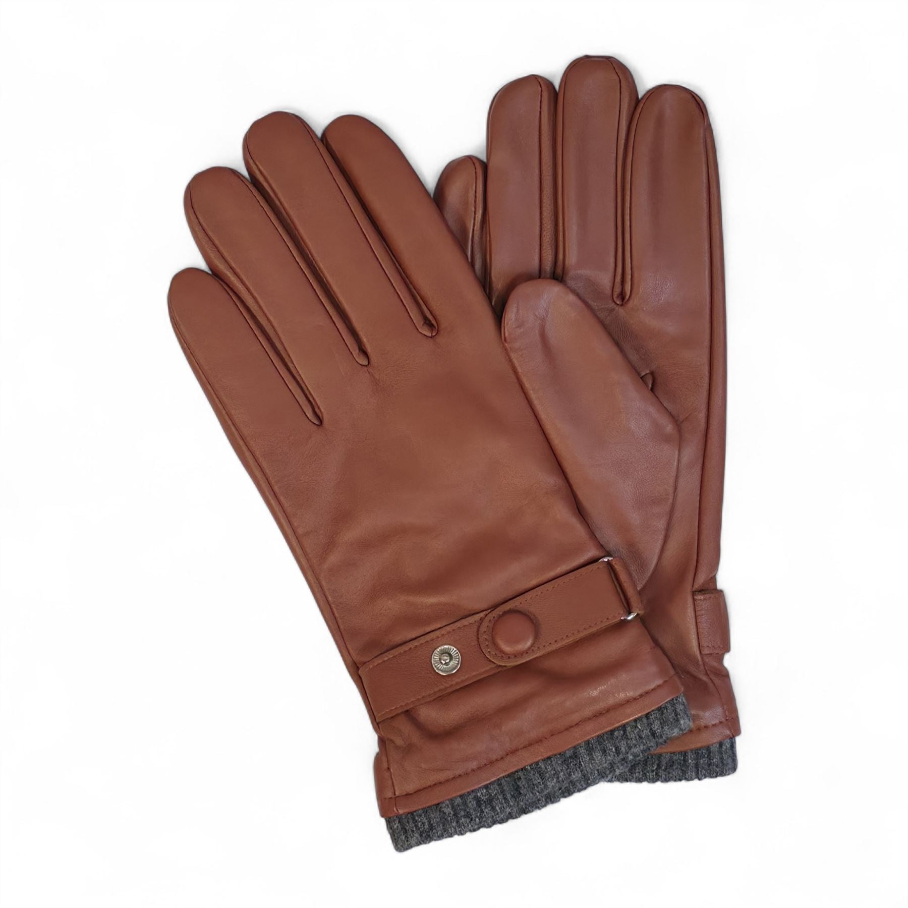 Men’s Genuine Leather Ribbed Knit Cuff Gloves