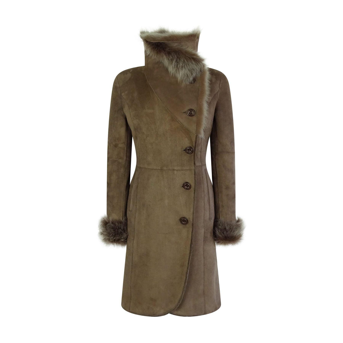 Ladies Real Sheepskin Jacket Suede Button Tailored Fit 3/4 Long Trench Coat Italian - Knighthood Store