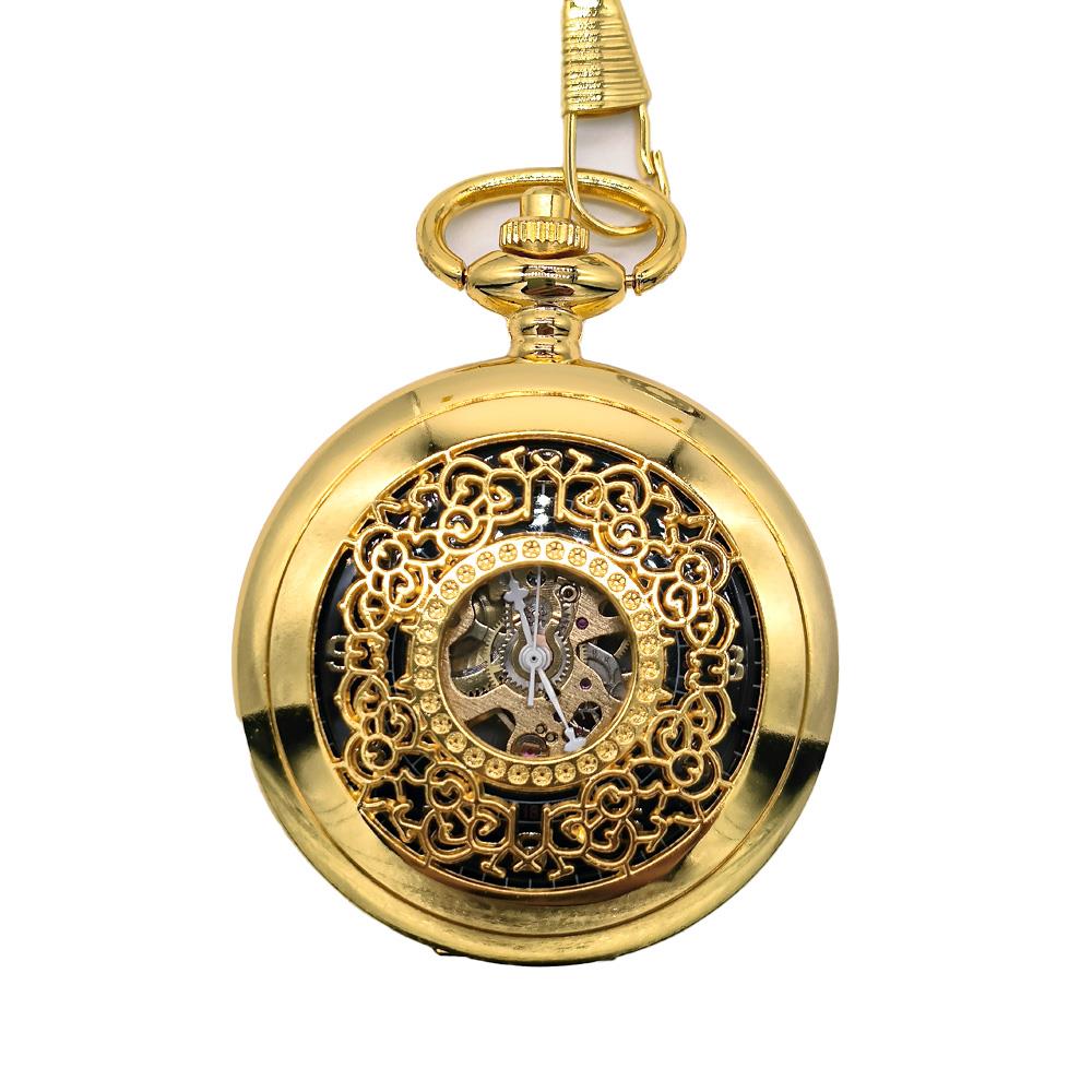 Mechanical Skeleton Half Hunter Antique Brass Pocket Watch