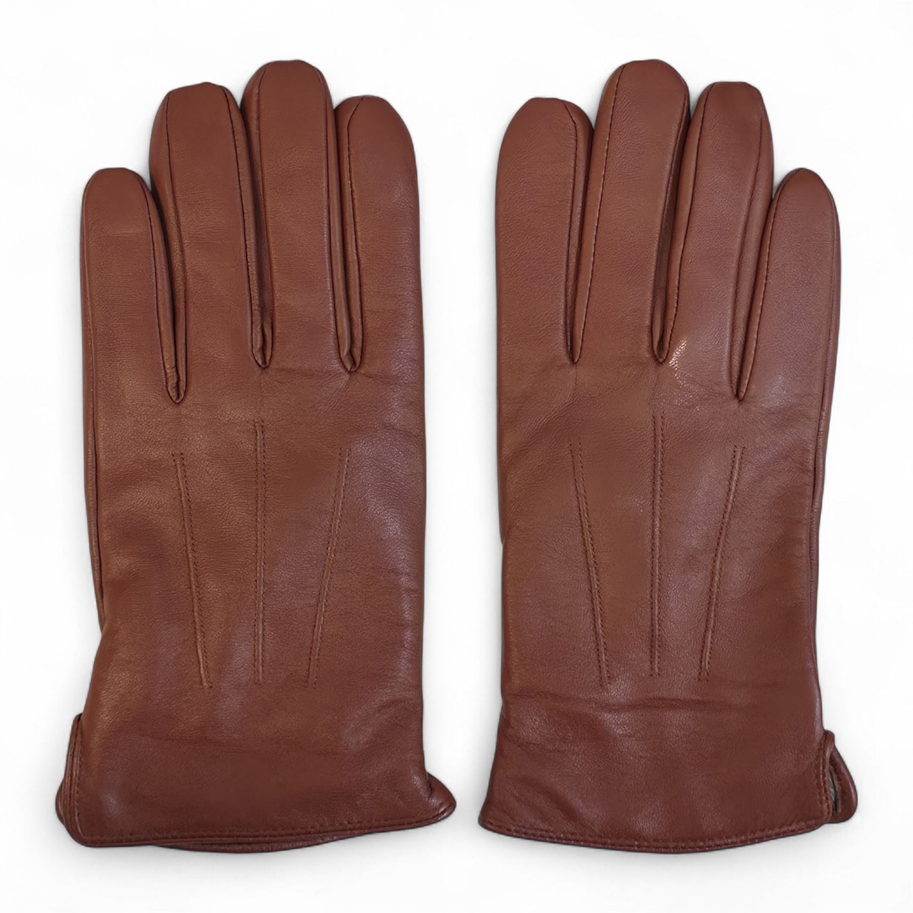 Men's Leather Wool Lined Elastic Wrist Gloves