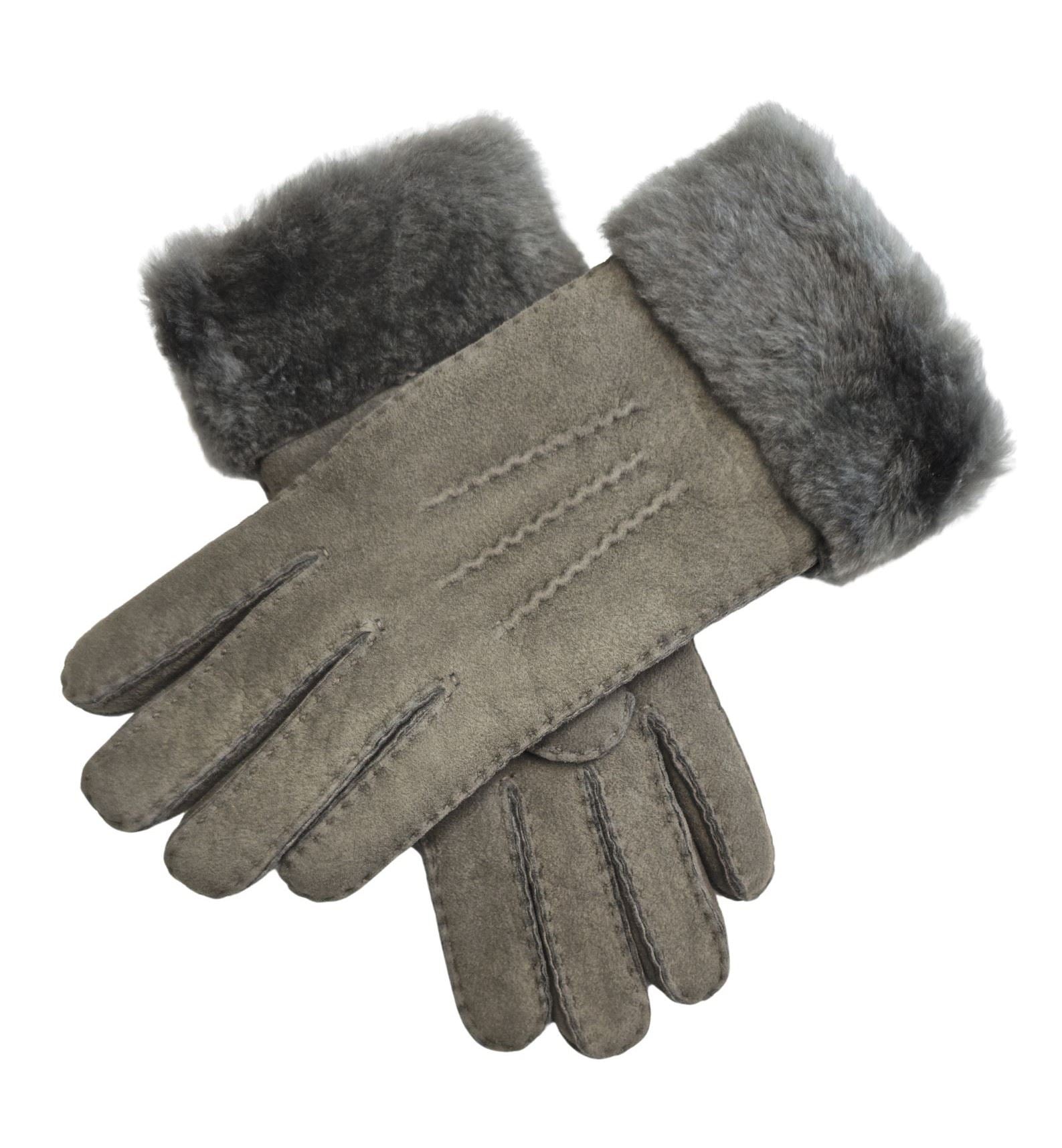 Women's Plush Shearling Cuff Suede Genuine Leather Gloves