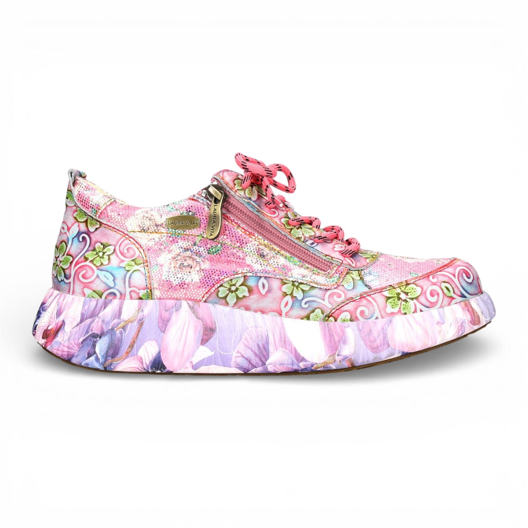 Nikito 62 - Women's Pink Floral Leather Platform Sneakers
