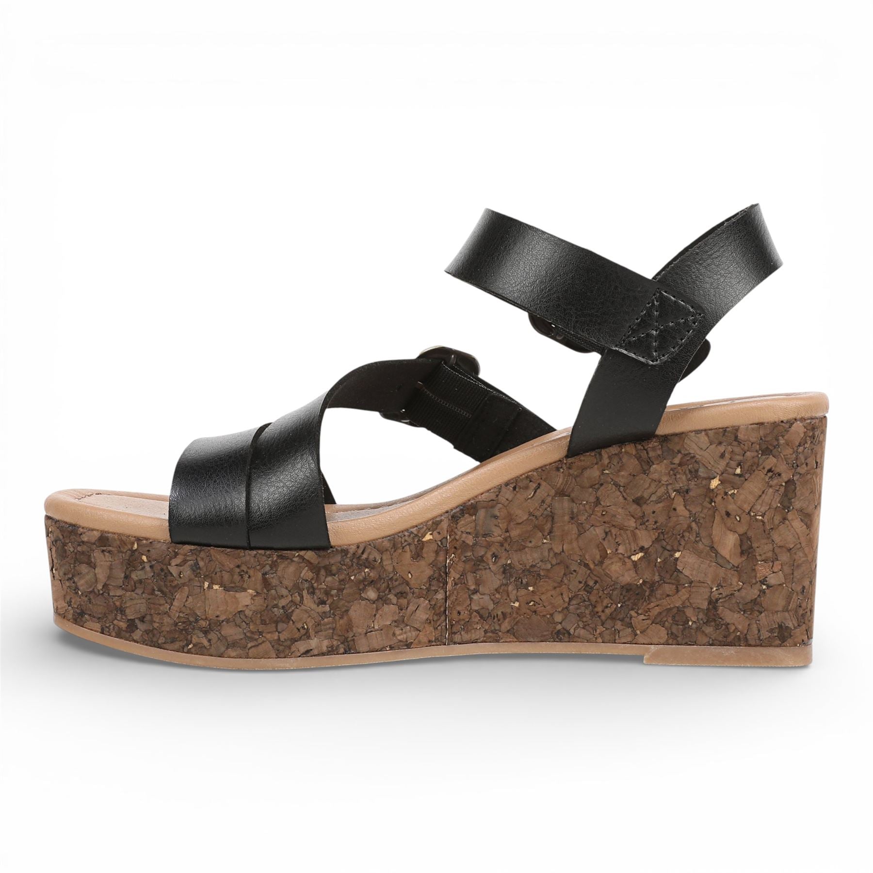 Ali - Women's Black Wedge Strappy Espadrille Heel Sandals