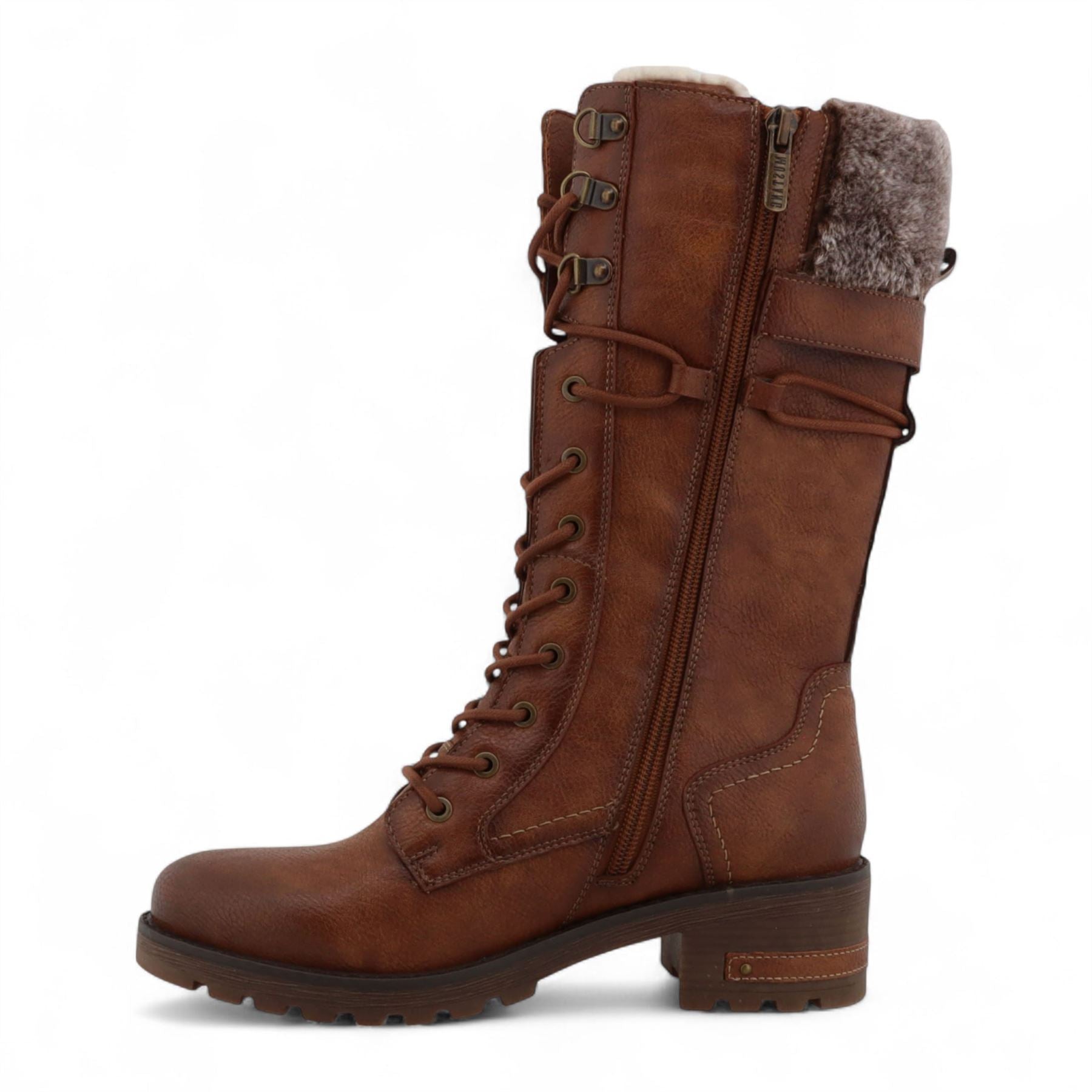 Women's Brown Mid-Calf Faux Fur Winter Combat Boots