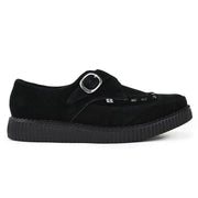 Pointed Creeper Black Suede Monk Buckle Platform Shoes