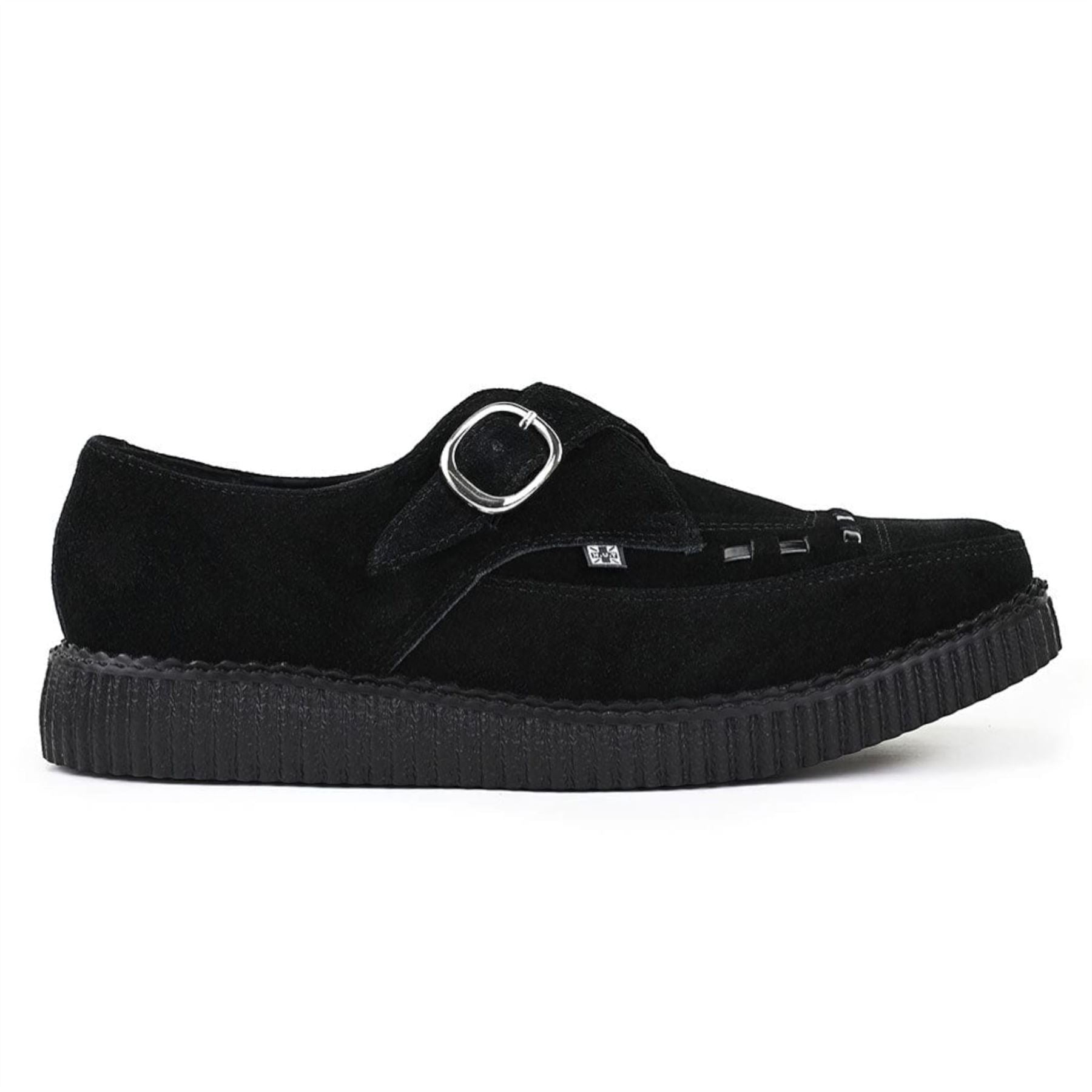 Pointed Creeper Black Suede Monk Buckle Platform Shoes